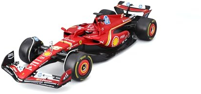 Bburago Formel 1 Ferrari SF-24 Imola-Version (2024): Modellauto im Maßstab 1:18, mit Fahrer #16 Leclerc, Window Box, 34,6 cm, rot (18-16815L)