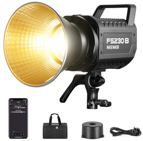 NEEWER FS230B LED Video Light 2.4G/APP Control, 230W Bi Color COB Silent Photography Continuous Output Lighting with 4 PWM Dimming Types, 110000lux/m, 2700K-6500K, CRI 97+, 12 Scenes, Bowens Mount