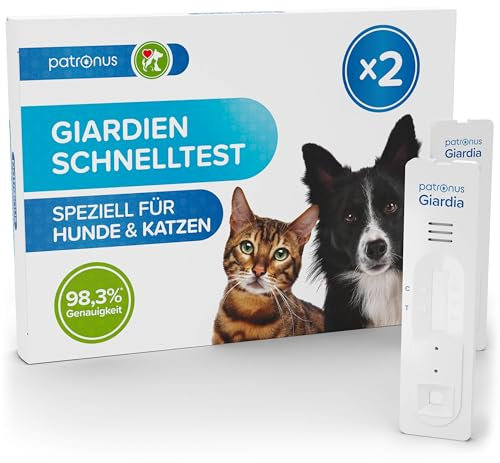 Patronus Giardien Schnelltest Hund & Katze - 2X Stück - Giardien Test mit über 98% Zuverlässigkeit - Speziell für Hunde & Katzen bei Durchfall zum einfachen Nachweis von Giardia-Antigenen