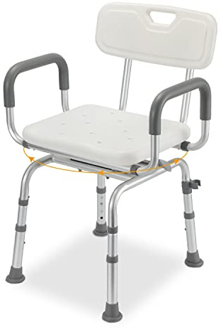 Daromigo Duschhocker Höhenverstellbar Duschstuhl, Duschhilfe,Anti-Rutsch Duschsitz, Badsitz für Senioren, 360°Drehbarer Badhocker | In 4 Stufen von 40–48 cm höhenverstellbar; Armlehnen abnehmbar, Füße rutschfest und Montage einfach.