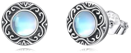 YFN Türkis/Mondstein Ohrstecker 925 Sterling Silber Runde Ohrringe Stecker mit Stein Kleine Ohrstecker Schmuck Geschenke für Damen Mädchen
