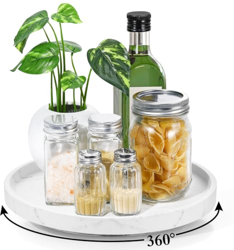 Luxspire 10,63 Lazy Susan Organizer für Badezimmer, Kiesweiß | 360°-Drehung, wasserfestes Harz-Kies-Gemisch, erhöhter Rand, Stauraum für Küche und Bad