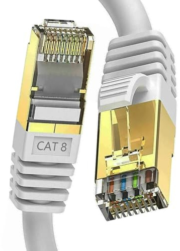 ATEK Cat 8 Ethernet Cable, 2m High Speed 40Gbps 2000MHz LAN Network Cable RJ45 Shielded S/FTP Internet Patch Cord for Router, Modem, Gaming PC, Laptop, PS5, Xbox, (White)