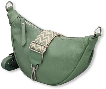 Adel Bags DIANA Damen Moon Bag Echtleder Handgefertigt Halbmond Tasche | Crossbody Banana Bag, Umhängetasche, Schultertasche mit Ledergurt & gemustertem Riemen, 4 Fächer, Made in Italy