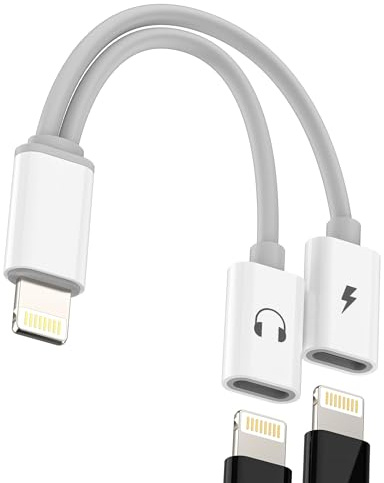 Adaptador Lightning a Jack Audio (2 en 1) para iPhone 14 13 12 11 Pro Cargador Auriculares Cable AUXiliar para Apple iPad Air doble enchufe coche divisor conector música auriculares Accesorios