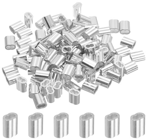 QUARKZMAN 1/8 3mm Aluminium Crimpschlaufe Doppelferrule für Drahtseil Kabel Leitungsende, Silber 100 Stück