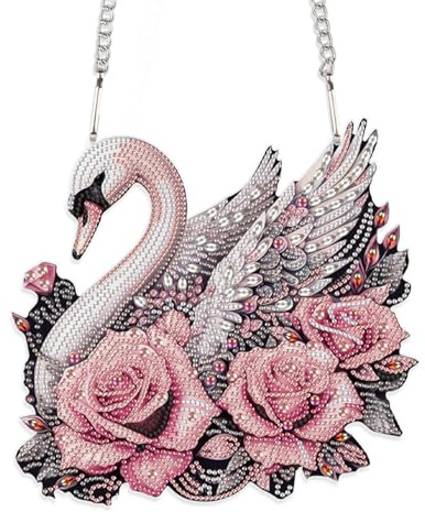 JISHSHAY Diamond Art Hanging Diamond Painting Sun Catchers Gem Art Table Wind Chimes Gem Painting Hanging Pendant Mosaic Kits for Adults Suncatchers Window Hangers with Special Drills Swan Flower