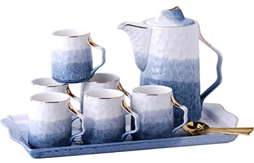GLJTUO Juego De Té para Adultos, Juegos De Té De Porcelana Modernos, Taza De Té con Tetera, Bandeja De Té Y Cucharilla, Tazas De Café,