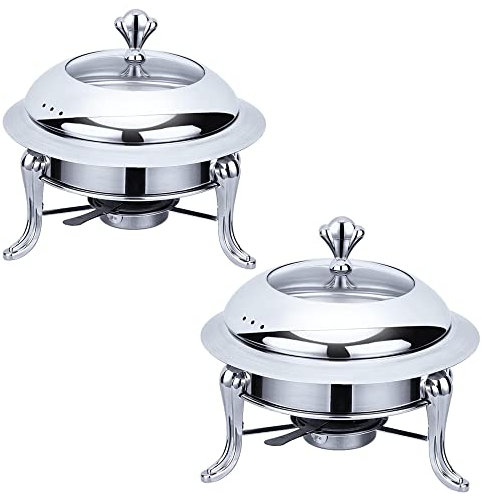 Set da 2 scaldavivande in Acciaio Inox di Dimensioni Standard, Vassoio scaldavivande da Buffet per Matrimoni, Feste, Banchetti, Eventi di Catering (Colore: Argento, Dimensioni: 20 cm)