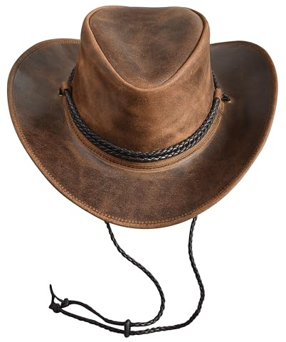 Sidewinder Cowboy-Lederhut für Herren, Western-Stil, Unisex, australisches geflochtenes Hutband, Hellbraun, SMALL