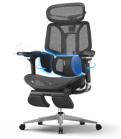 Hbada E3 Pro Ergonomischer Bürostuhl - 3-Zonen Lordosenstütze, 4D Kopfstütze, 6D Armlehnen, Schreibtischstuhl mit Fußstütze, Schwarz