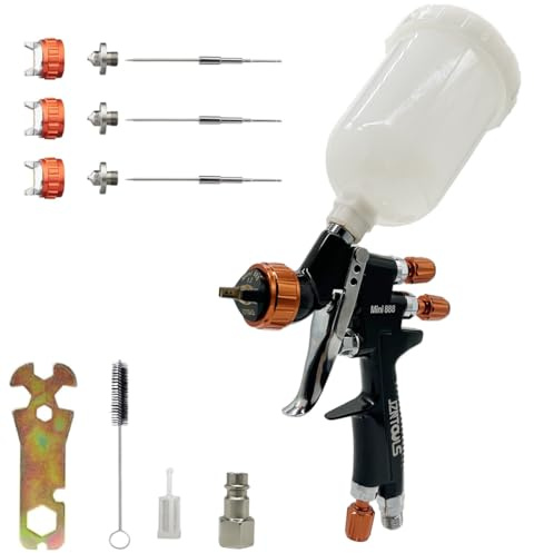 HVLP Mini Paint Spray Gun Gravity Air Spray Gun 250CC Cup Professional Pneumatic Air Paint Spray Gun Auto Repair Tool Painting Kit 3 Nozzle 0.8MM, 1.0MM, 1.2MM (0.8 1.0 1.2MM)