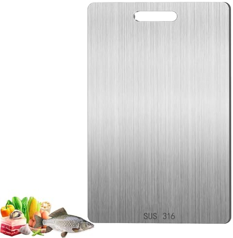 Titan Schneidebrett, 34 x 23cm Schneidbrett Edelstahls, Schneidbrett aus Edelstahl 316 Beidseitig, Küchenbrett, Schneidebretter Küchenzubehör, Titanium Cutting Board, Für Fleisch, Gemüse