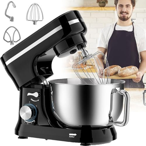 Batteur Sur Socle Multifonction 3 En 1, Mixeur De Cuisine à TêTe Inclinable, Mixeur éLectrique Pour PâTe à PâTisserie, Bol De 5 Litres Avec PoignéE Pour Un Usage Quotidien,Black
