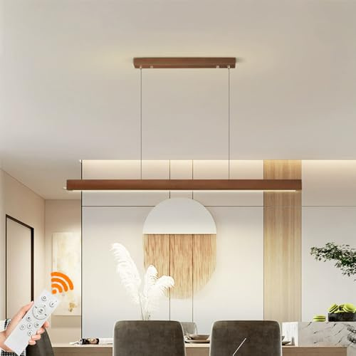 Moderno LED Lámpara Colgante Lámpara de Mesa de Comedor Negro Colgante Lámpara Dimmable Diseñador Lineal Lámpara Colgante Altura Ajustable Araña para Comedor Cocina Oficina Lámpara (Marrón/L80CM)