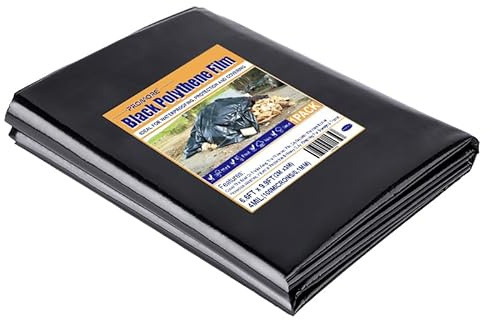 PROMORE Bâche en Plastique polyéthylène Noir très épaisse de 2Mx3M (125Mu /500G) revêtement d'étang, bâche de Construction Robuste en Plastique imperméable Couverture de Sol Jardin Peinture
