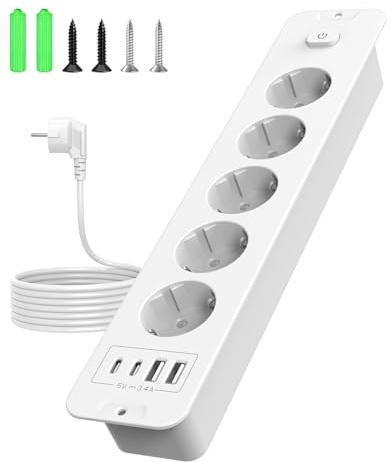 Regleta de enchufes de mesa, 5 enchufes empotrables con USB-C PD 20 W, enchufe múltiple para encimera, muebles y oficina