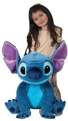 Ferro Stars Peluche Compatible con Angel, Ángel, Stitch con orejas con patrón de corazón, peluche de felpa, juguete de peluche, a partir de los primeros meses de vida (Stitch AZUL 55CM)