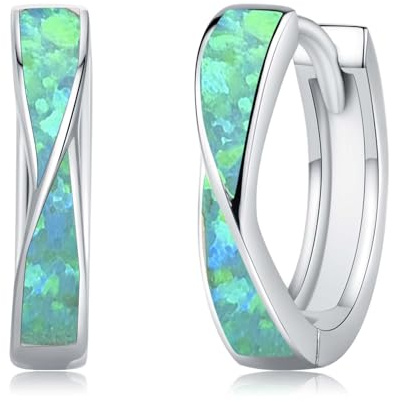 Twoowl Opal Creolen 925er Sterling Silber Opal Huggie Ohrringe Schmuck für Damen Mädchen Herren