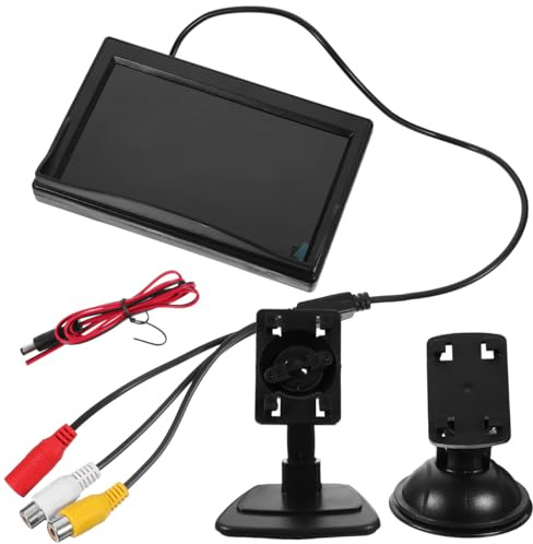 MAGICLULU Moniteur Miroir Tft LCD pour Voiture Écran Couleur avec Entrées Montage Ventouse ou Adhésif Compatible Caméra de Recul et Système de Stationnement