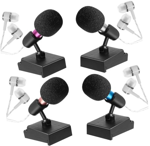 minkissy 4sets Mini Microphone for Phone and Kit Black Sponge Covers Black Stands for Recording and Singing