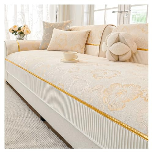 FYFWPA Sofa Überzug Weiche Chenille Sofabezug: Hund Katze Sofaschoner Anti Rutsch Vintage Couch Überzug für U Form/L Form Sektionssofa für 1/2/3/4 Sitzer Sofa(Beige,70 * 150cm)