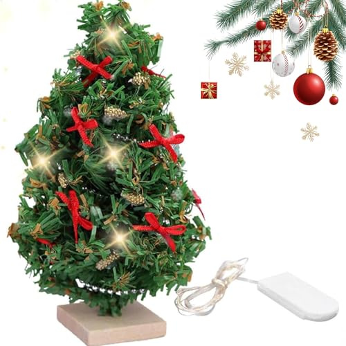 Mini Christmas Tree,4.7 Inch Small Tabletop Christmas Tree with Lights,Dolls House Light up Xmas Tree,Doll House Accessories for DIY