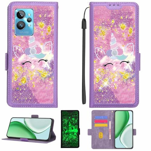 Kinetijy Coque Compatible pour Realme GT 2 Pro Coque Étui Housse Case Support [avec Film Protecteur HD d'une dureté de 9H] [Blocage RFID][Paillettes dorées + Brillantes] LPT-DJS