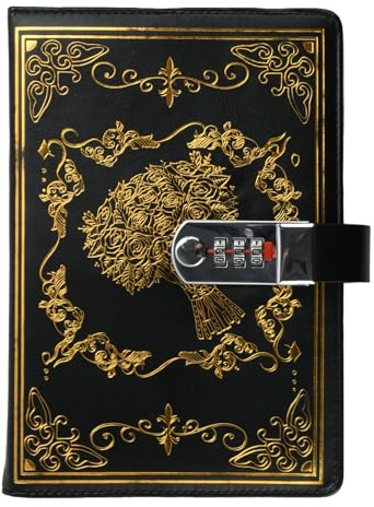 Tinsellns Carnet de Notes Vintage en Cuir avec Serrure à Code A5, Journal Intime Adulte à Motif Floral en Relief, Pages Lignées pour Écriture