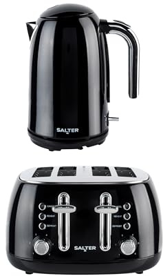 Salter Boston Kettle And Toaster Set, 1.7 L Kettle, 4 Slice Toaster | 3 kW Rapid Boil, 360 Degree Swivel Base, Removable Limescale Filter, Wide Slots, 6 Browning Levels, Defrost Reheat Cancel