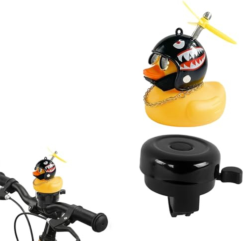 GWEOR Quietscheente Fahrradklingel lustig mit Helm und Propeller in Hai-Design, Lautes Klingeln für Kinder und Erwachsene, Passend für Fahrrad, Roller, Dreirad und Laufrad