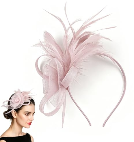 Chersun Fascinators for Women, Elegant Net Fascinator Wedding Hat Clip Pink