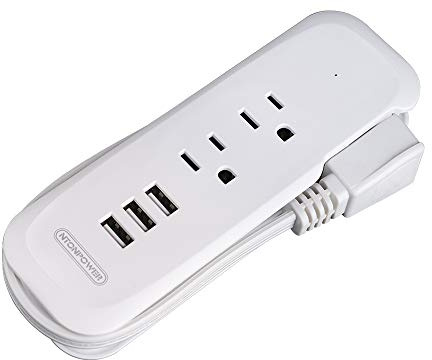 Power Strip with USB - NTONPOWER Travel Power Strip Mini Desktop Charging Station 3 USB 2 Outlets with 15 inches Wrapped Short Extension Cord for Cruise Ship Indoor Nightstand Hotel Plane Seat - White