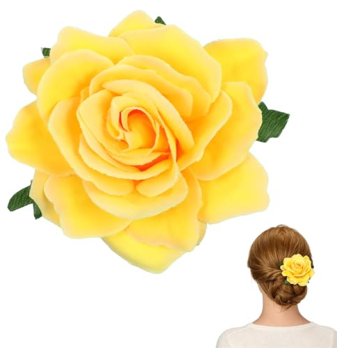 2 in 1 Künstliche Große Rose Haarnadel Haarspangen Brosche für Frauen Party (Gelb)