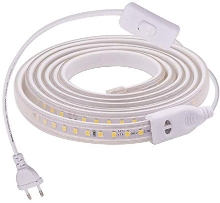 XUNATA 3m Actualizado 220V 2835 Tira LED con Interruptor, 120 LEDs/m Luces Blanco frio, IP67 Impermeable, Escalera de Techo Blancas Tira de LED Cocina Lights