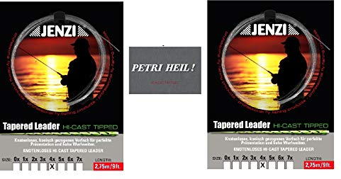 blntackle76 Set: 2 Pack Tapered Leader von Jenzi - Fliegenvorfach 4 x / 0,18/0,36 + gratis Petri Heil! Aufkleber