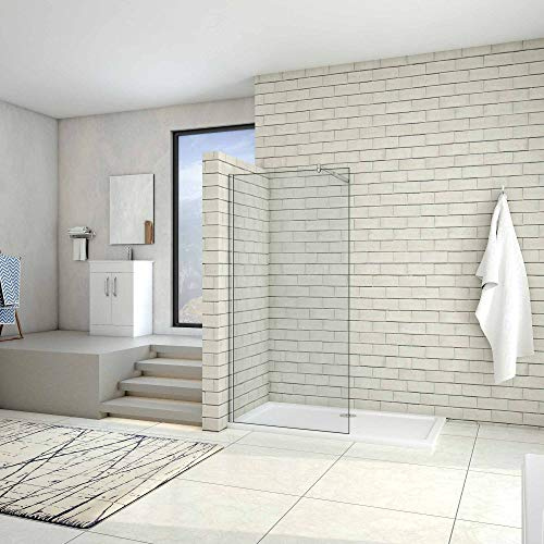 AICA paroi de douche 80x200cm douche à l'italienne en 10mm verre anticalcaire et securit avec une barre de fixation extensible