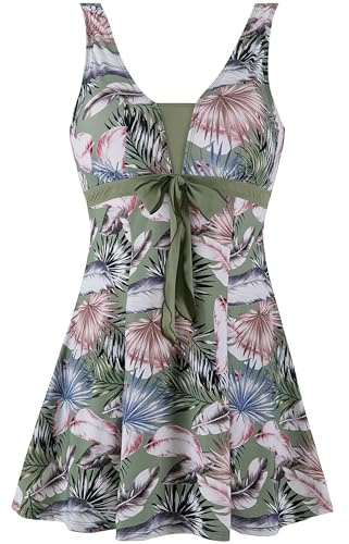 Wantdo dam 1-delad baddräkt slimmad kjol smal v-ringad magöverdrag Tankini-klänning blommig push up plus storlek