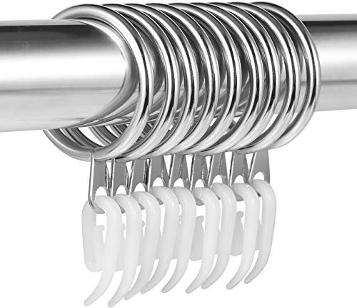 tonyg-p 20 Pack Metal Curtain Rings with Plastic Curtain Hooks, 30mm Internal Diameter Curtain Drapery Pole Rod Rings (Silver)