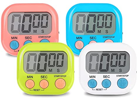 4PCS Colorful Kitchen Timer Magnetic, Digital Timer with Loud Alarm for Kids, Time Timer with Stand for Study,Work,Exercise,Cooking(Not Including Battery)