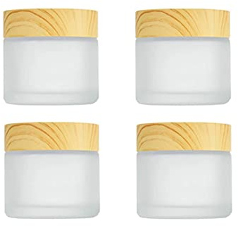 Hsthe Sea 4 paquets de 30 ml / 30 g de pots d'échantillons vides, bouteille de pot de crème en verre dépoli rechargeable avec couvercle en grain de bois contenants en verre cosmétique pour cosmétique