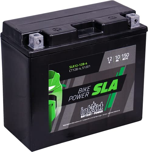 intAct - AGM MOTORRADBATTERIE | Batterie für Roller, Motorrad, Quad. Wartungsfreier & auslaufsicherer Akku | SLA12-12B-4, CT12B-4, 12V Batterie, 10 AH (c20), 150 A (EN) | Maße: 150x69x130mm