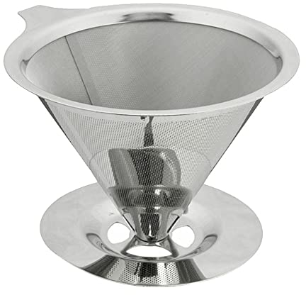 PamtnsFiltre Sans Papier en Acier Inoxydable Filtre à Café Permanent en Inox Sans Papier Filtre Permanent de Inox Support Tasse Filtre Maille Couche Acier Inoxydable Goutteur de Café Cône Réutilisable