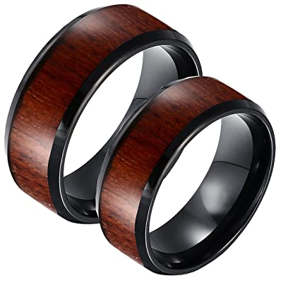 Daesar Verlobungsringe Paar Ringe Set, Partnerringe Wolframcarbid mit Gravur Freundschaftsringe für 2, 8MM Schwarz Ringe mit Holz Damen Gr.54 (17.2) & Herren Gr.54 (17.2)