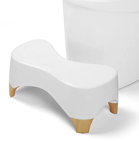 Gligam Squatting Toilet Stool, Poop Stool for Bathroom,Bearing 550 lbs Weight,Toilet Step Stool, Potty Stool for Adults and Kids,Non-Slip Simple Design,7 Tall (White/Bamboo)