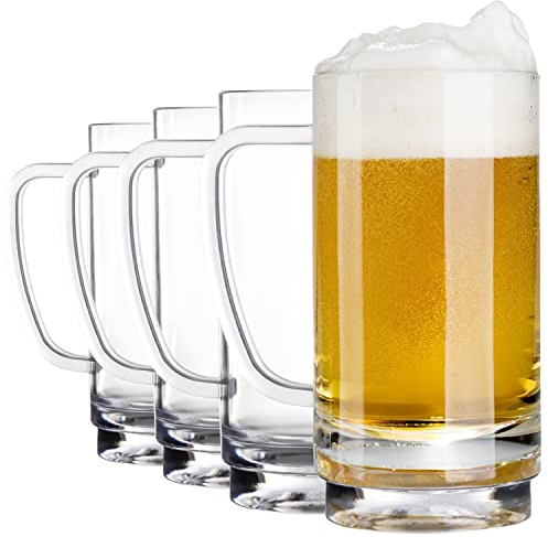 Youngever 4 Pack 500ML Plastic Beer Glasses, Beer Mug, Plastic Drinking Glasses, Reusable Plastic Beer Cups