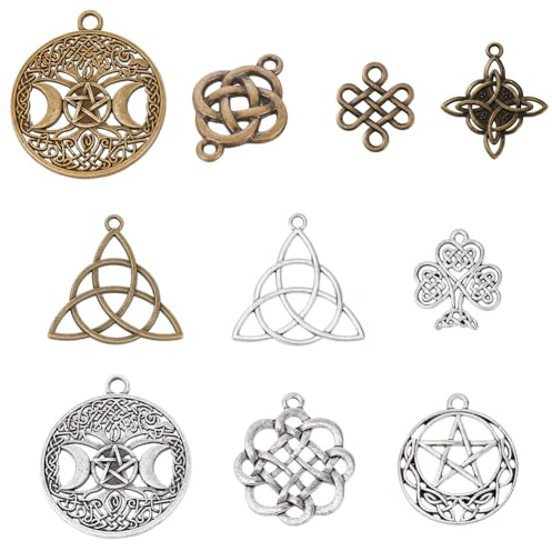SUNNYCLUE 1Scatola 20Pezzi 10 Ciondoli Nodo Stile Trinità Ciondolo Nodo Albero Della Vita Tripla Dea Luna Fortunato Energia Fiore Chakra Ciondolo per Creazione di Gioielli Ciondoli Bracciale Fai Da Te