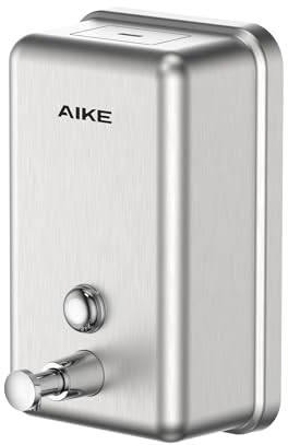 AIKE AK1003 Soap Dispenser Wall Mounted, 1100ml Manual Stainless Steel, Built-in Plastic Protective Layer, Anti-rust, Anti-wear and Anti-drip, Commercial Liquid Hand Soap Dispenser