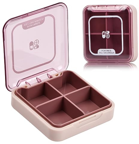 Wisebom Portapillole Settimanale e Giornaliero Portatile 4 Scomparti Rimovibili L'umidità Prova Pill Organizer Tascabile Mini per Vitamine Farmaci Integratori (Rosa)