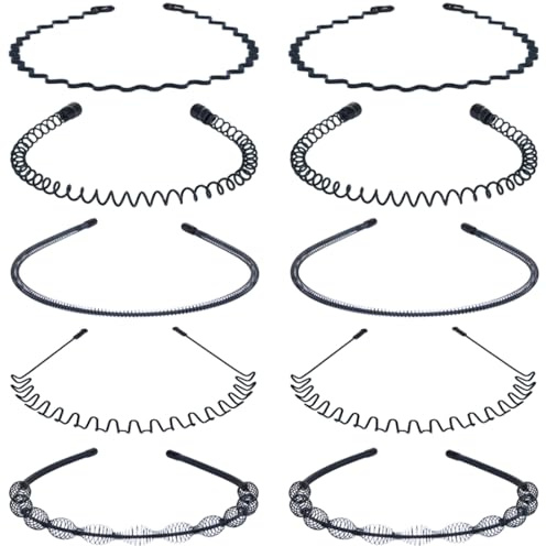 ZKSXOA 10 Pièces Bandeaux en Métal, Multi-Style Bandeaux Ondulés Élastique, Antidérapant Sport Cheveux Hoop Band, Bandeau Metal Homme, Metal Serre-tête pour Femmes, Unisexe Serre Tete Accessoires